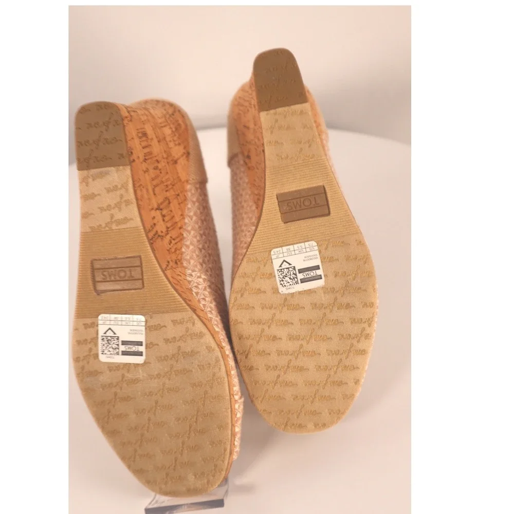 TOMS Women's Tan Geometric Toe Cork Wedge Sandals Size 7.5 w